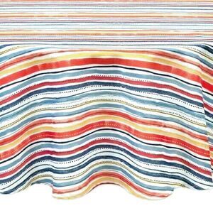 Beach Stripe Tablecloth 70" Round Indoor Outdoor Fabric Summer Machine Washable